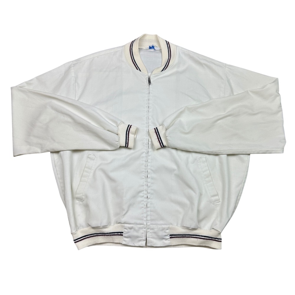 Vintage Seasport Sportswear Bomber Jacket White Striped Trim Mens XL 70s 80s